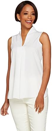 Kelly Clinton V-Neck Pleated Front Sleevless Collar Top White XL New A278476
