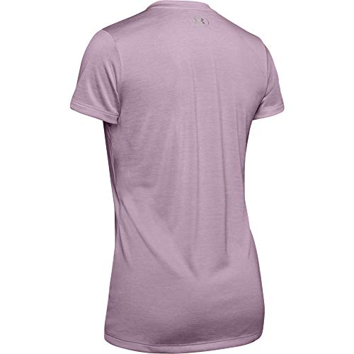 Under Armour womens Tech V-Neck Twist Short Sleeve T-Shirt, Pink Fog (694)/Metallic Silver, Large
