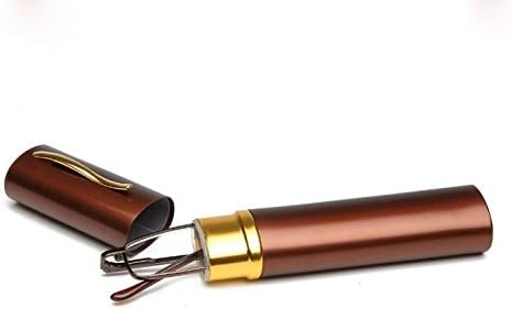 Men Women Slim Compact Lightweight Spring Temple Reading Glasses Portable Aluminum Case Tube Readers Eyeglasses Eyewear (2.0 X, Brown)