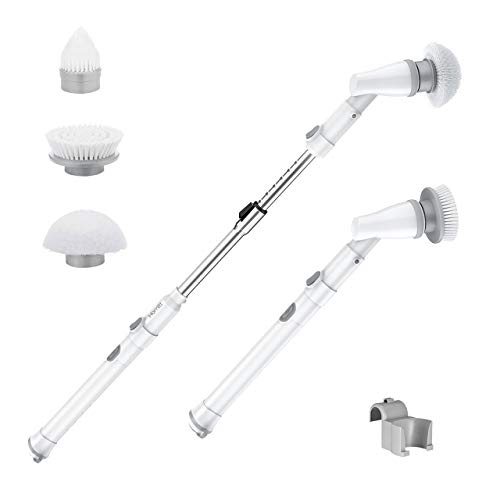 Homitt Electric Spin Scrubber Power Brush Floor Scrubber, Cordless Shower Scrubber with Adjustable Extension Arm and 3 Replaceable Bathroom Scrubber Cleaning Brush Heads for Tub, Tile, Floor