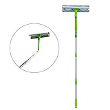 IKU Long Window Cleaner Kit Glass Squeegee Cleaning Tool with 180° Squeegee Head, Extension Pole, Microfiber Cloth(2), Groove Brush for Indoor & Outdoor Windows/Shower/Car (Green)