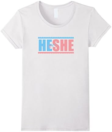 Womens He or She Gender Reveal Pregnancy Baby Announcement T Shirt Medium White