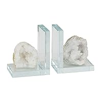 Sagebrook Home White S/2 Glass & Geode Bookends, 9.5" x 3.25" x 5.5", Bronze