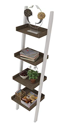 4 Tier Bookcase white Ladder Shelf Unit Display Shelves Storage Shelving Leaning Ladder Bookshelf in White Body & Natural Color. Sturdy, Modern & Multi Use for any Rooms Indoor by Amayo Home