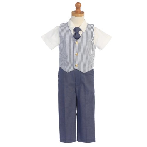 Lito Boys 2T Blue Seersucker Vest Pant Suit Set