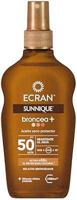 Sunnique - Aceite Protector Solar Broncea+ FPS 50, Protección Alta UVB y UVA, Activa el Bronceado Natural, Sin Autobronceador, con Tecnología PureBronze, Resistente al Agua - 200 ml