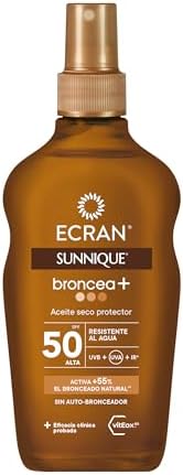 Sunnique - Aceite Protector Solar Broncea+ FPS 50, Protección Alta UVB y UVA, Activa el Bronceado Natural, Sin Autobronceador, con Tecnología PureBronze, Resistente al Agua - 200 ml