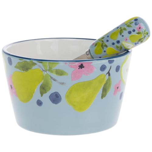 Boston International Small Ceramic Bowl and Spreader Serving Set, 14 Ounces, An…