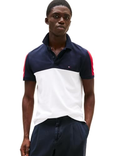 Tommy Hilfiger Men’s Colorblock Regular Short Sleeve Polo, White Small