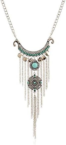 AxiEr Women Fashion Pendant Bohemian Gypsy Style Turquoise Tassel Long Chain Necklaces