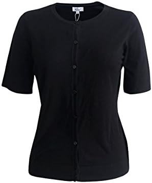 KNITBEST Crewneck Short Sleeve Button Knitwear Thin Cardigan (Large, Black)