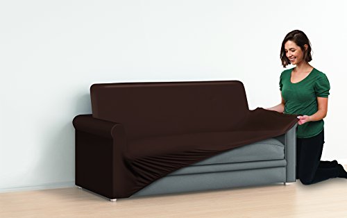 Ideaworks-Sofa Stretch Cover-Protective Furniture Couch Slipcover-Shields Against Spills & Stains-Pets & Kids (2 Cushion Cover for Love Seat, Brown) - Thumbnail 3