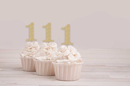 First Birthday Cupcake Toppers - Gold Glitter Cupcake Toppers - Set of 12