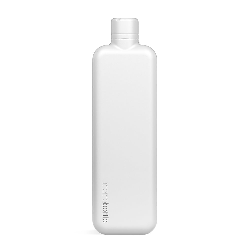 memobottle Slim Stainless Steel - 20oz / 600ml - Slim & flat water bottle designed to fit in your bag - White