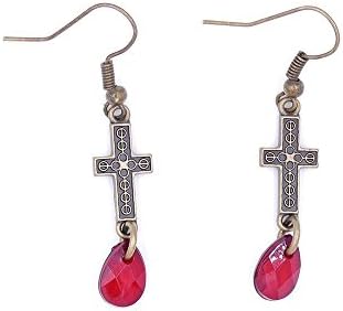Crimson Cross Dangle Earrings Antique Bronze