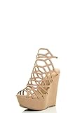 Breckelles Women Peep Toe Ankle Strap High Wedge Platform Gladiator Sandal