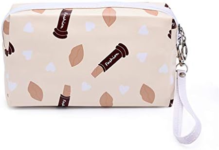 Inwagui Toiletry Bag Portable Travel Makeup Bag PU Zipper Cosmetic Bag Women Purse Multifunction Stationery Storage Pouch Bag Case - Beige