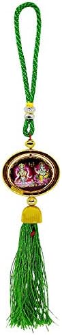 Sri Laxmi Ganesh Pendant Car Hanging God Idol Two Side Frames Double Sided Religious Car Rear View Mirror Hanging Ornament/Interior Wall Hanging Showpiece for Good Luck (Green)