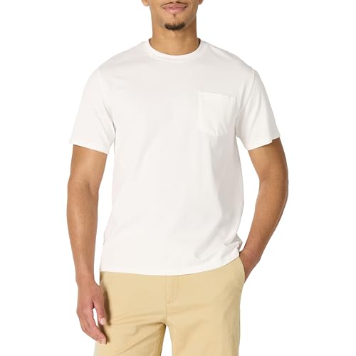 Amazon Essentials Men's Men's Relaxed-Fit Heavyweight Cotton Pocket T-Shirt, Wh…