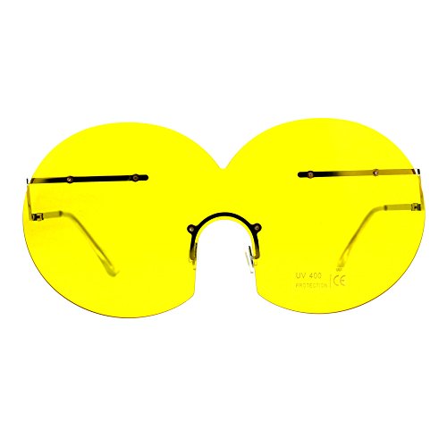 Funky Fun Sunglasses Oversized Shield Round Rimless Unique Fashion Shades Yellow