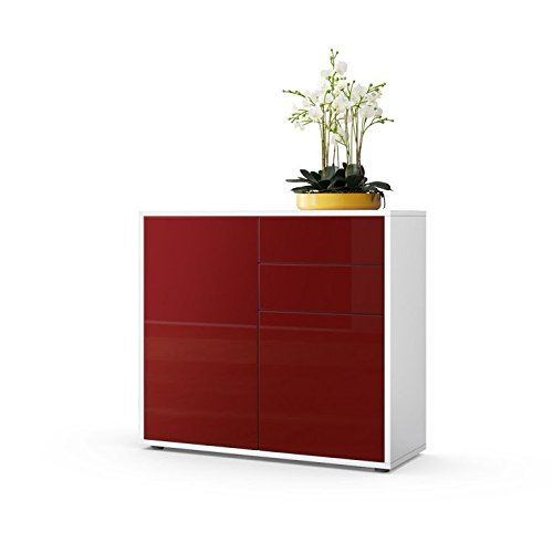 title=Madia moderna modello Overup cassa bianca frontali bordeaux lucido, apertura