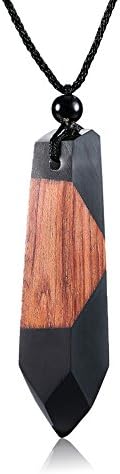 Wood and Resin Pendant Necklace for Women Men Bullet Shape Black Jewelry Christmas Gifts (Black)