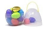 Jumbo Extra Large Clear 10 Inc Giant Easter Egg Container Filled With 17 Plastic Eggs 3 Inc, Includes One Golden Egg, Easter Hunt Accessories By 4E's Novelty