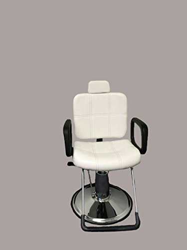 White Leather Reclining Hydraulic Barber Chair Styling Salon Work Station Shampoo (White)