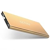 GETIHU Phone Charger 10000mAh Portable Power Bank Ultra Slim LED Flashlight Mobile External Battery Backup Thin 2 USB Ports Powerbank for iPhone X 8 7 6 Plus Android Cell Phone iPad (Gold)