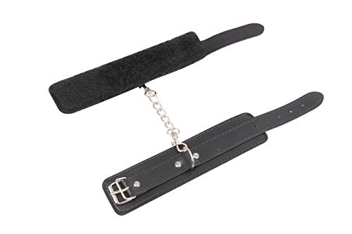 Handcuffs Litchi Pattern Adjustable PU Leather Handcuff Soft Plush Metal Wrist Ankle Cuffs for Men and Women