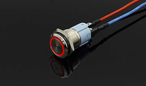 12 mm Size Waterproof Latching high Head Round Stainless Steel Metal Push Button Switch LED Light (Red)