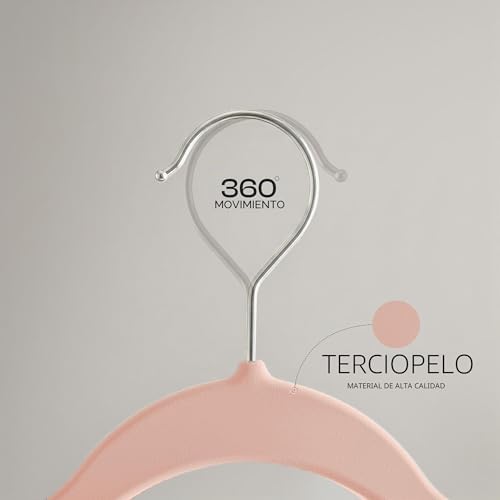 Cabides de veludo antiderrapantes premium, cabides pretos duráveis com gancho giratório de 360 graus Gancho de Serviço Pesado (Rosa, Pack de 50)