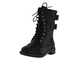 Lucky Top Pack-72K Girls Military Lace Up Mid Calf Boot Black 4