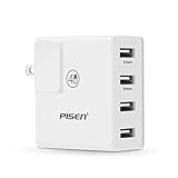 USB Wall Charger 4 Port, PISEN Travel Adapter with Foldable AC Plug 20W 5V 4A Total Output Compatible for iPhone, IPad, Samsung Galaxy, Nexus, Tablets and Android Smartphones (White)