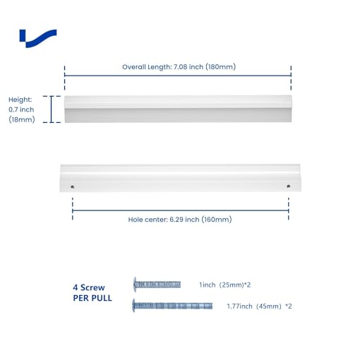 LONTAN 10 x White Handles for Kitchen Cabinets and Cabinets - 160 mm