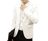 Abetteric Men's Long Sleeve Solid Slim Fit Office Thin Blazer Suits White M