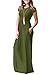 irene inevent Women's Short Sleeve Maxi Dress with Pockets Plain Loose Swing Casual Floor Length Long Dresses,Army Green,Medium