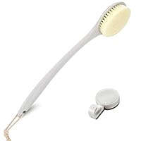 BXIO Shower Body Brush with Soft Nylon Bristles Long Handle, Gentle Exfoliating Brush, Improve Skin Blood Circulation Wet or Dry Brushing Back Skin Scrubber (Gray)