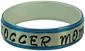 6mm stainless steel hand made comfort fit ring with awesome grooved blue edges called Larissa stamped with your message in size 9