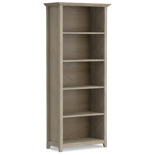 SIMPLIHOME Amherst Bookcase - 70 inch Tall 5-Shelf Solid Wood Bookshelf in Dist…