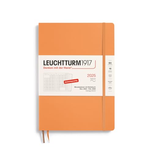 LEUCHTTURM1917 370604 Monthly Planner & Notebook Composition (B5) 2025, 16 Months, Soft Cover, Apricot, German