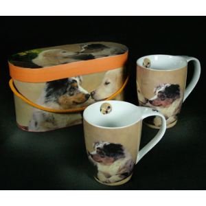 Hundeliebe - Australien Shepherd und Golden Retriever - 2 Tassen in Geschenkbox