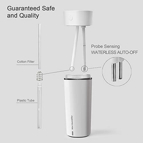FHEAL Cool Mist Humidifier/USB Air Humidifier, Mini Cup Desktop Personal Humidifiers for Bedroom Car Office 240ml 40ml/h with Auto Shut-Off, 8 Hours Working Time,LED Night Light,White