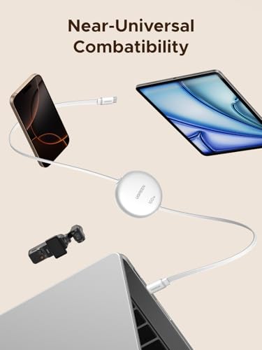 UGREEN Retractable USB C Cable(3FT/1M),100W USB-C 5A Fast Charging Cord, Type C Charger Cable for iPhone 16 Series, Samsung S25/S24/S23+, MacBook, iPad, Xiaomi, Ps5, Travel Partner, White