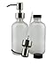 Cornucopia Brands Frosted Glass Soap Dispenser w/Stainless Steel Pumps (White Frosted, 8-Ounce, 2-Pack); Boston Round Bottles w/Pump Tops and Caps