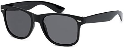 Classic Retro Horn Rimmed Wayfarer Sunglasses Metal Spring Hinge Comfort Fit (Black)