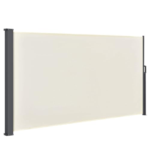 Juskys® Seitenmarkise Dubai 180 x 300 cm ausziehbar Blickdicht, Sichtschutz für Balkon & Terrasse, Seitenrollo mit Wandhalterung - beige