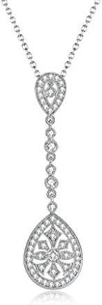NEWBARK CZ Pave Double Pear Shape Pendant Necklace in 18k White Gold Plated,41.5cm + 5.5cm Extender