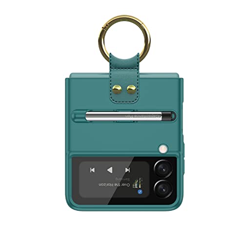 MAKAVO Cute Case for Samsung Galaxy Z Flip 3 5G (2021), Slim Thin Matte Phone Case with Stylus Pen, Ring Holder & Camera Screen Protector (Green)