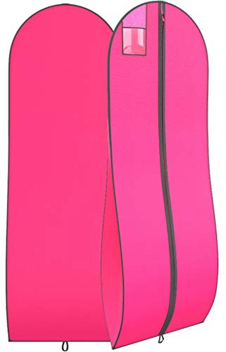 Gusseted Garment Bag - For Prom Dresses and Bridal Wedding Gowns - Travel Folding Loop, ID Window - 72" x 24" - Hot Pink and Black Trim - 2017 Collection by Your Bags - Thumbnail 6